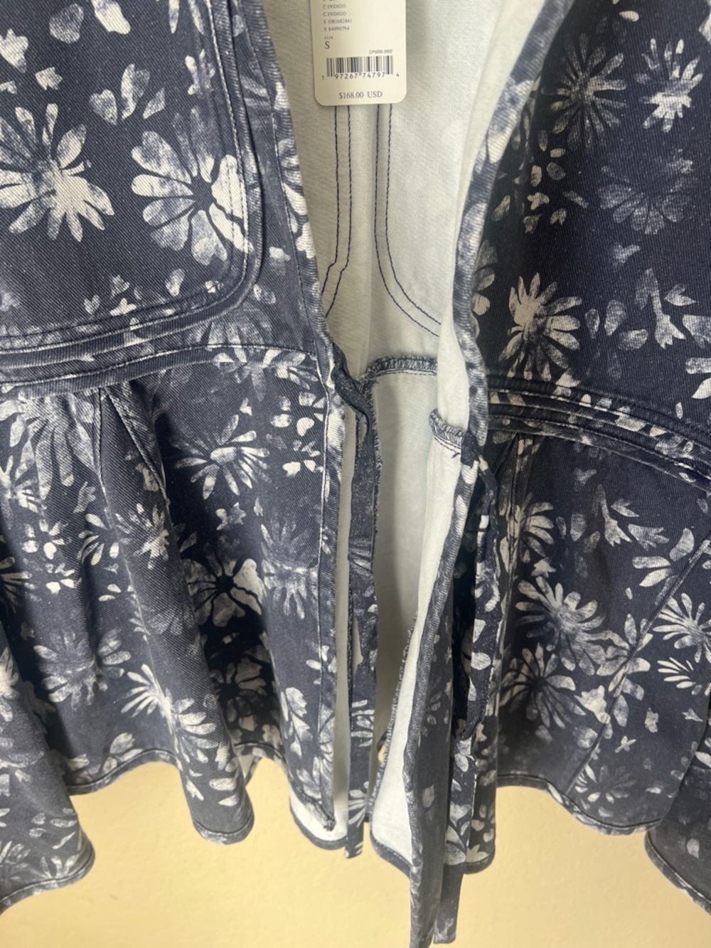 NWT free people lua bed jacket navy and white floral Small - Picture 13 of 13